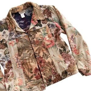 VTG Tapestry Jacket Womens Small Floral Patchwork Boho Grandmacore Cottagecore